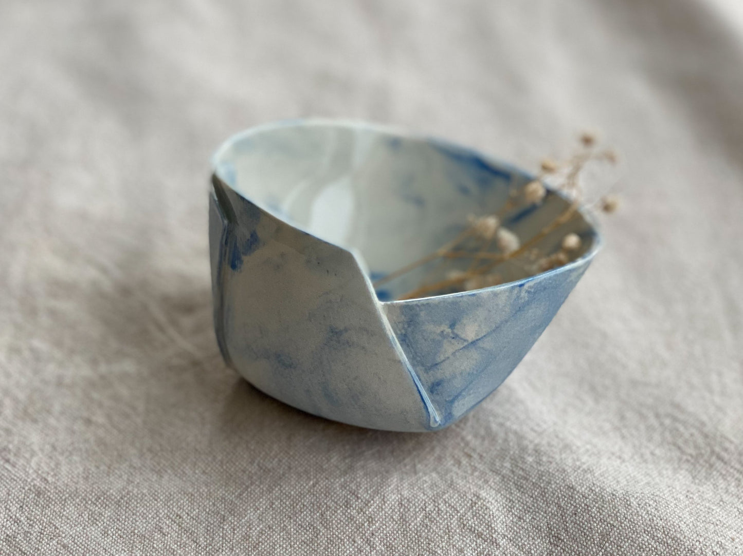 Set of 2 Blue and White Nerikomi Porcelain Bowls