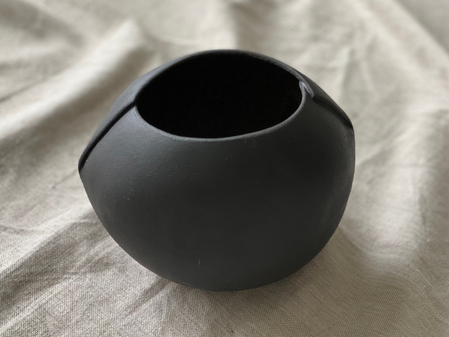 Set of 2 Black Round Cut & Fold Vases