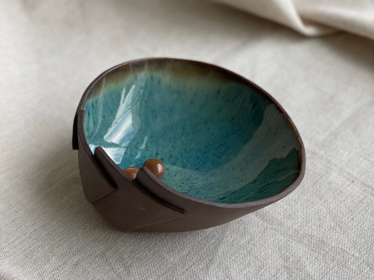 6" Turquoise and Brown Bowl