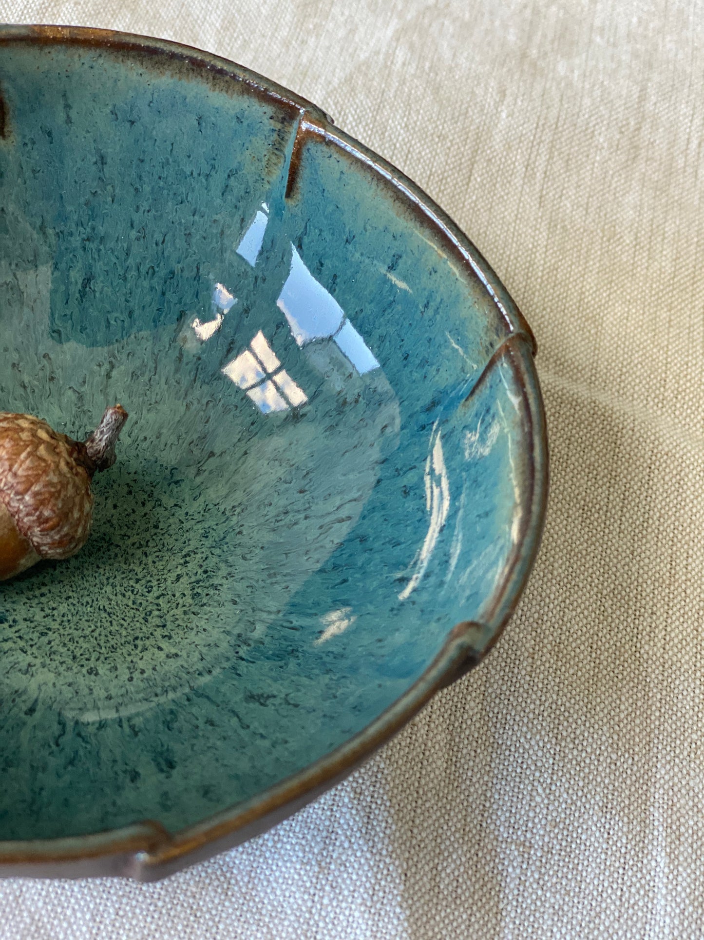 Turquoise and Brown Stoneware Bowl