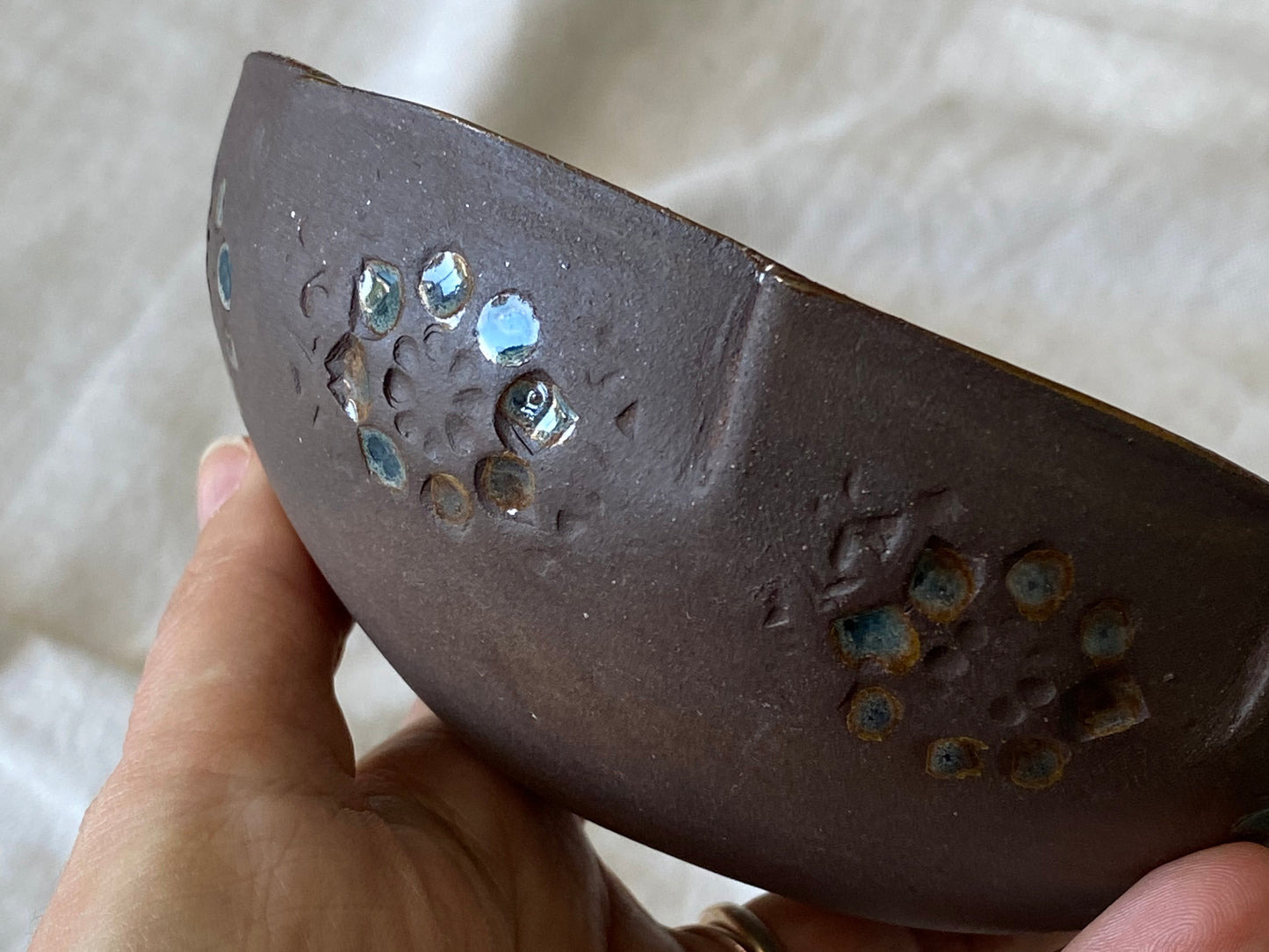 Turquoise and Brown Stoneware Bowl