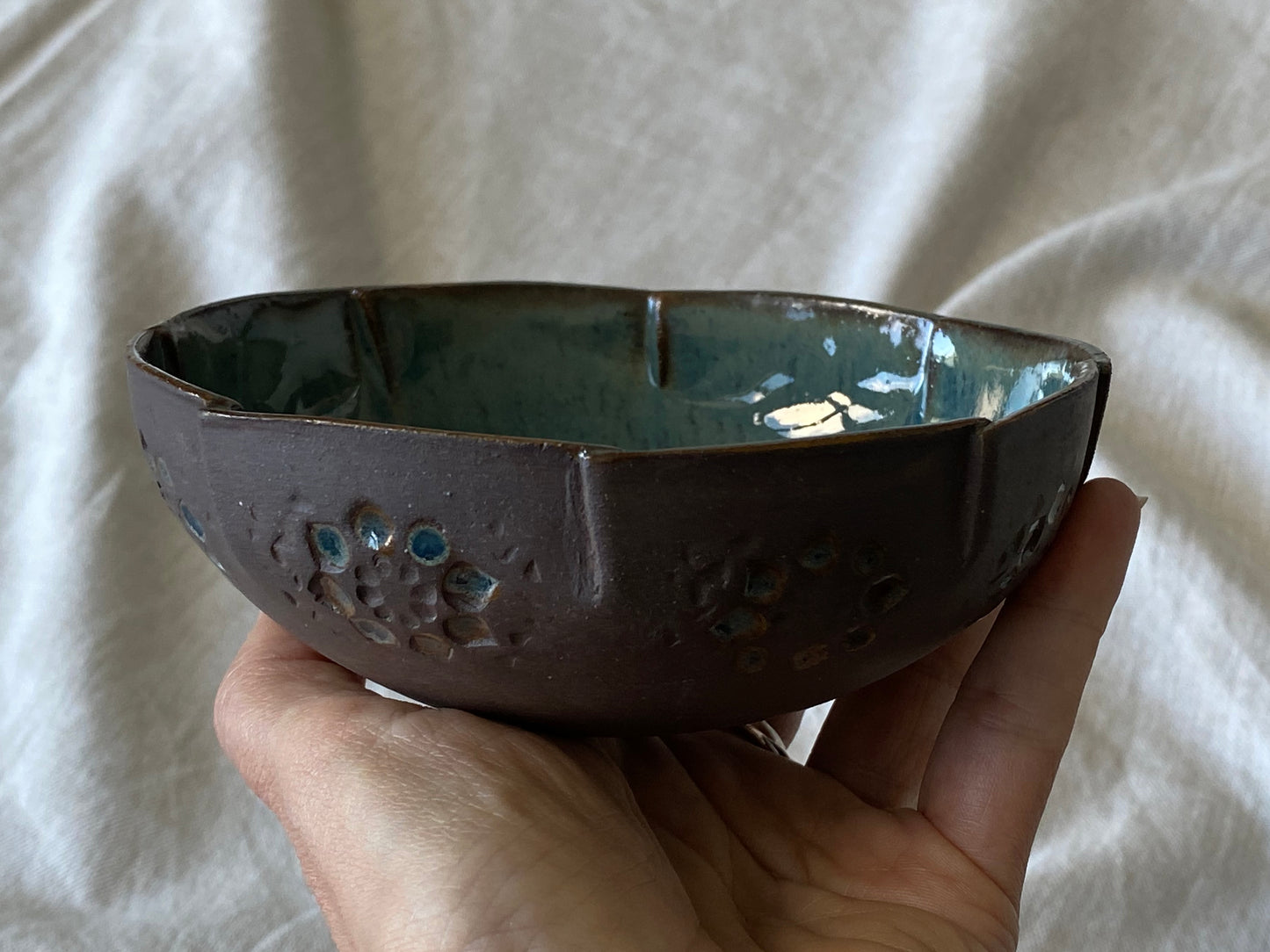 Turquoise and Brown Stoneware Bowl
