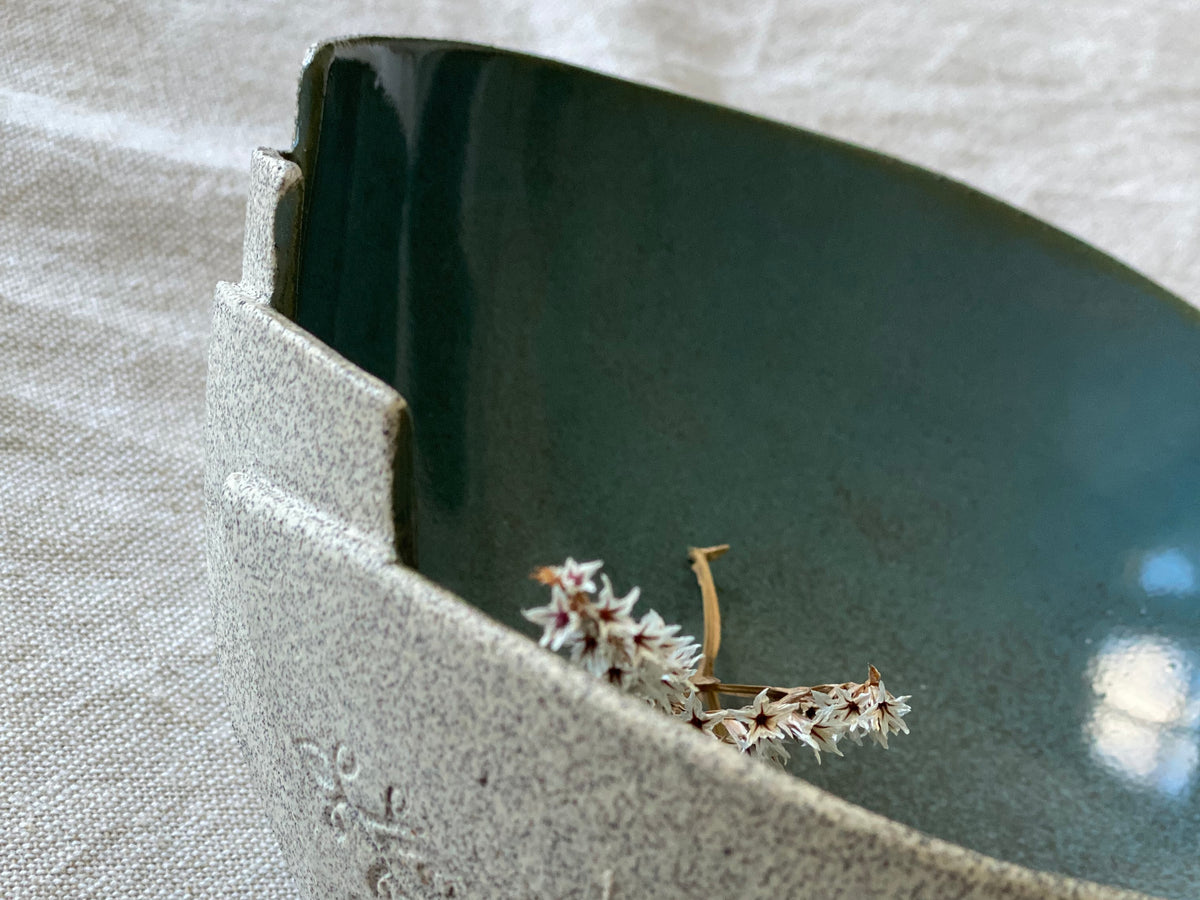 6" Speckled Grey and Blue Cut & Fold Bowl