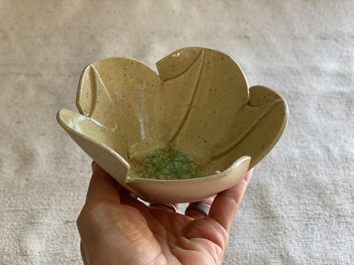 Crackle Beige and Green Ice Cream Bowl