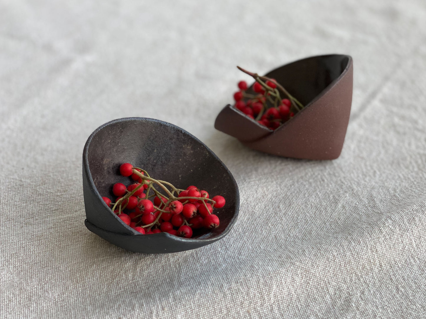 Set of 2 Black and Red Cone Bowls