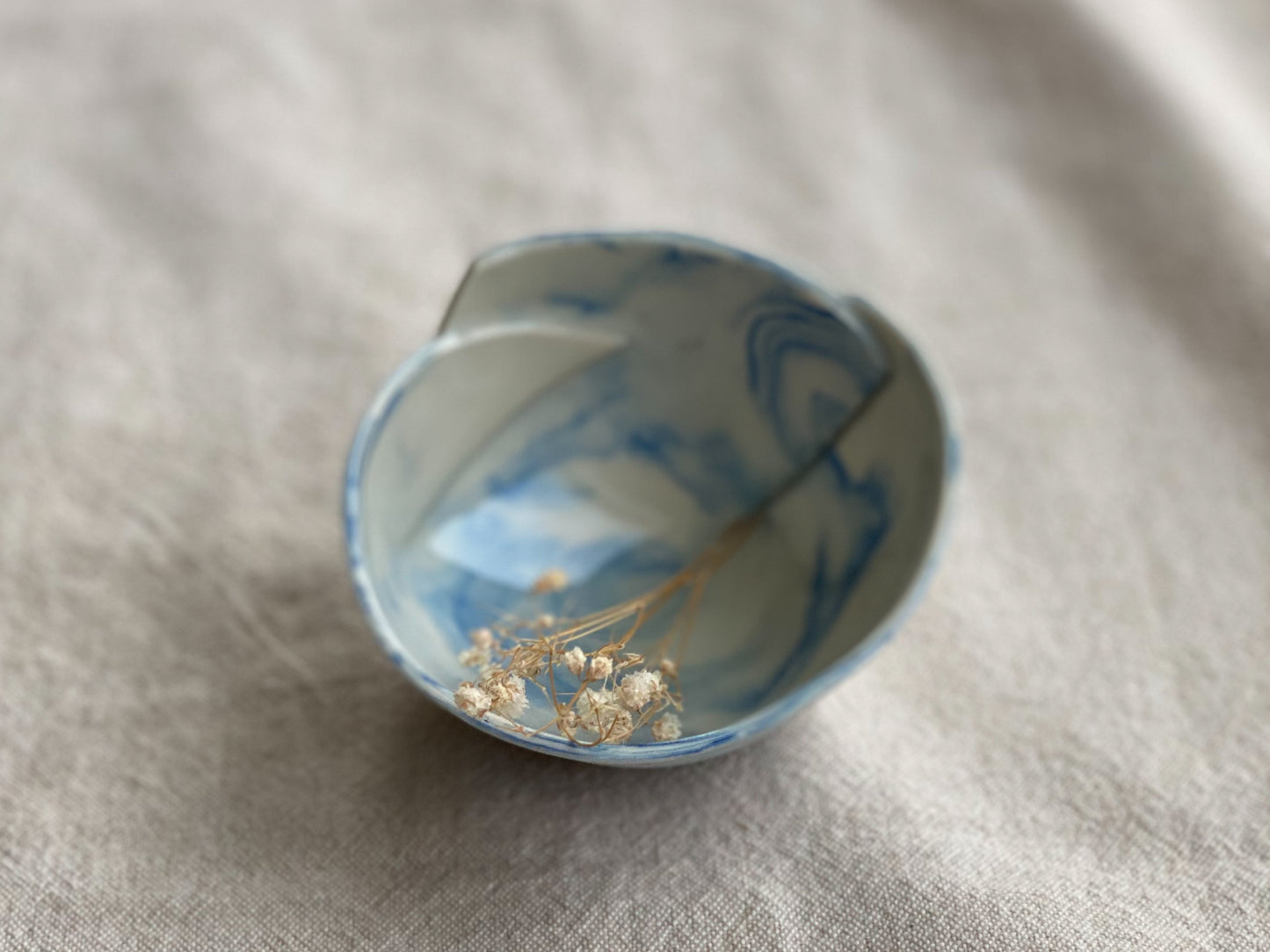 Set of 2 Blue and White Nerikomi Porcelain Bowls