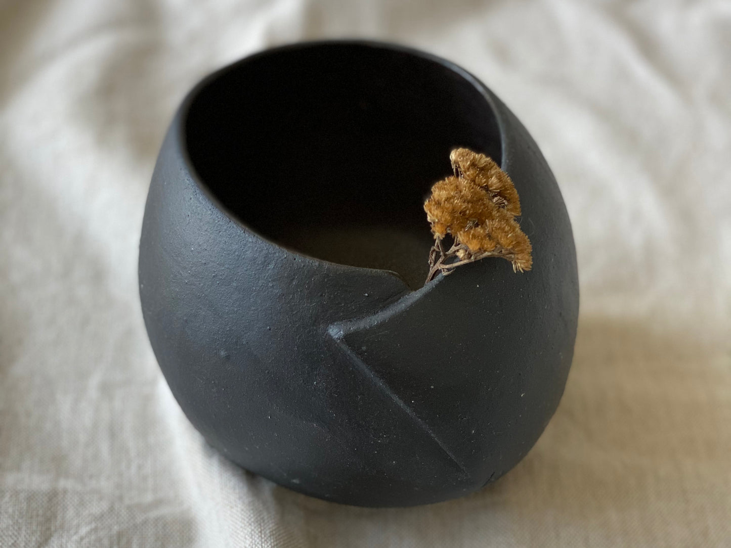 Set of 2 Black Round Cut & Fold Vases