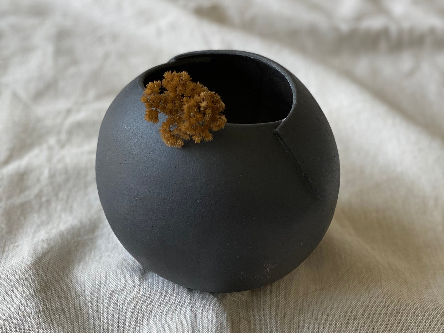 Set of 2 Black Round Cut & Fold Vases