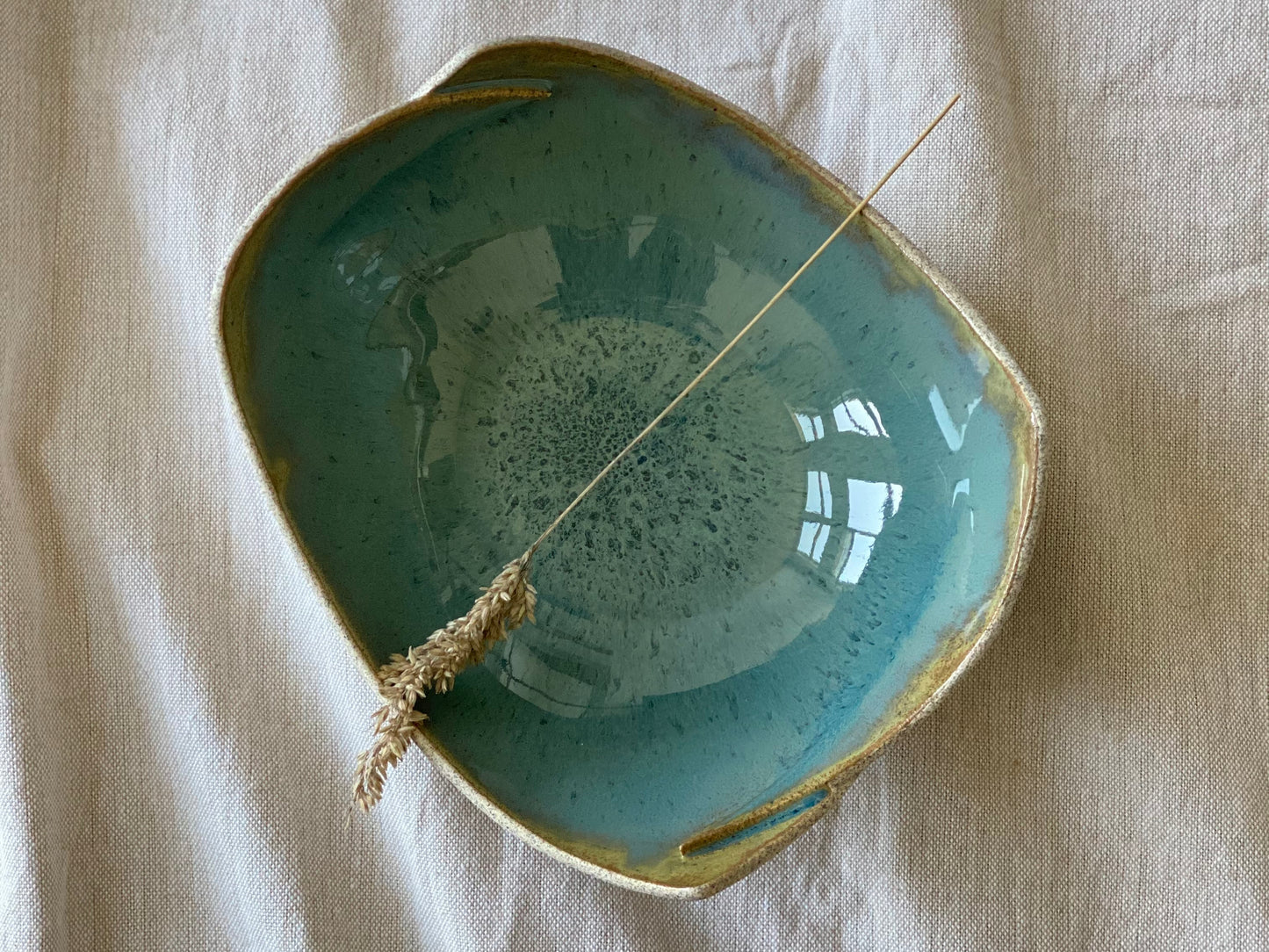 7" Speckled Grey and Turquoise Bowl