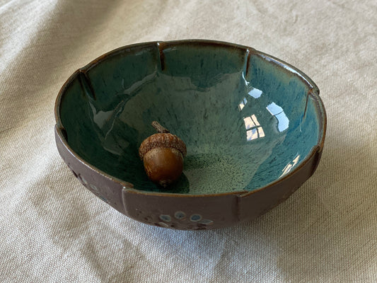 Turquoise and Brown Stoneware Bowl