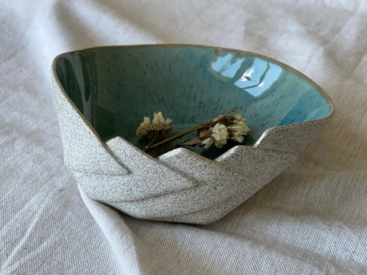 5 1/2" Speckled Grey and Blue Cut & Fold Bowl