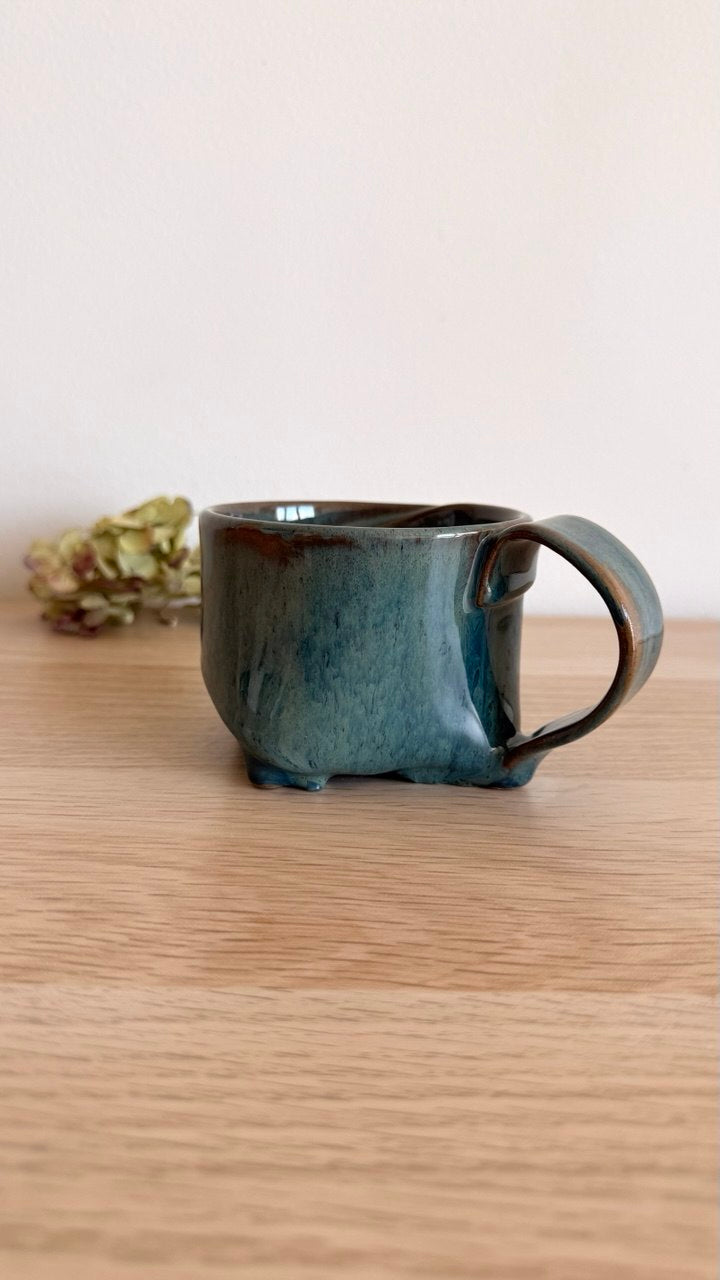 Turquoise Spiral Yunomi Tea Cup with Handle| 7oz