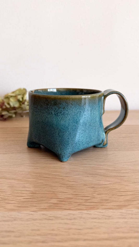 Turquoise Curvy Yunomi Tea Cup with Handle| 6oz