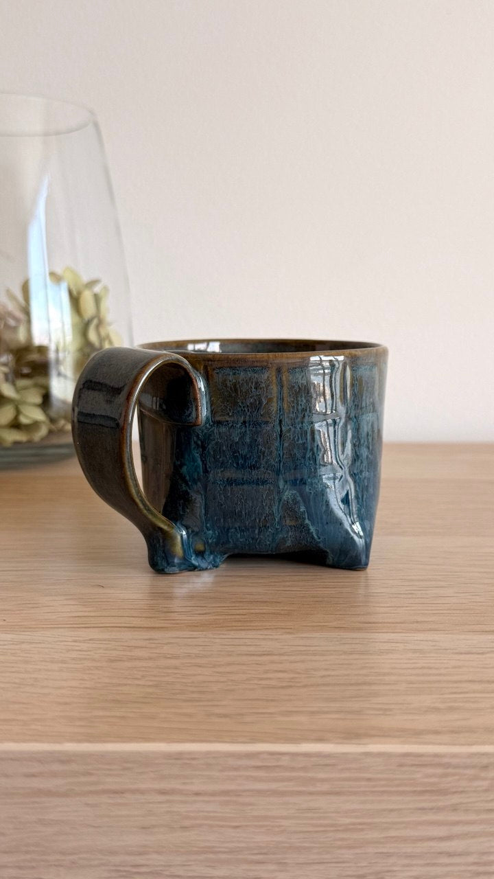 Ocean Blue Textured Yunomi Tea Cup with Handle| 7oz