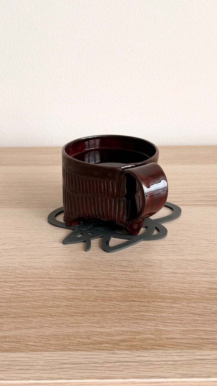 Crimson Flutted Yunomi Tea Cup with Handle | 6oz