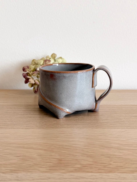 Grey Beige Spiral Yunomi Tea Cup with Handle | 7oz