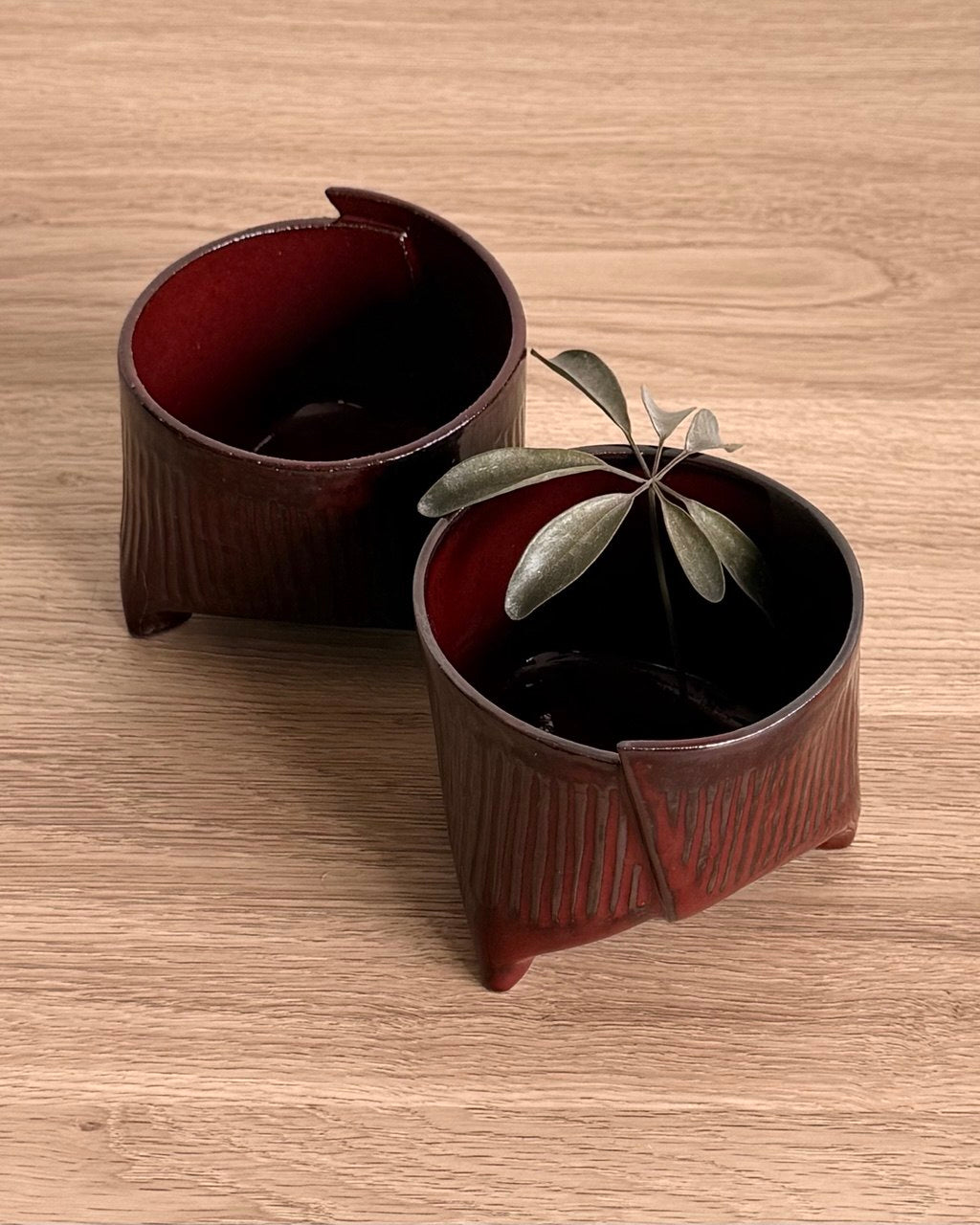 Set of 2 Fluted Maroon Cups| 8oz Ea.