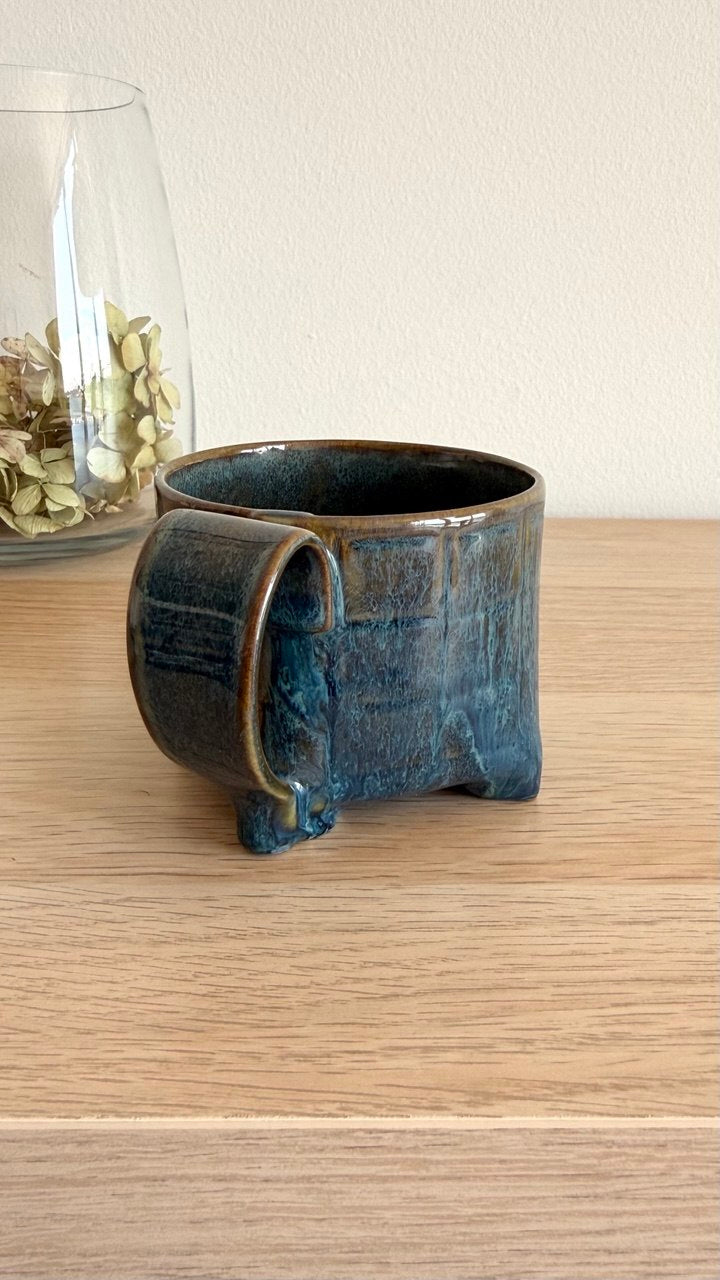 Ocean Blue Textured Yunomi Tea Cup with Handle| 7oz