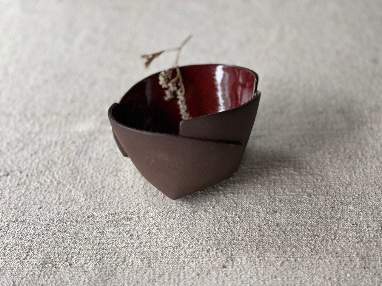 Red and Brown Stoneware Bowl