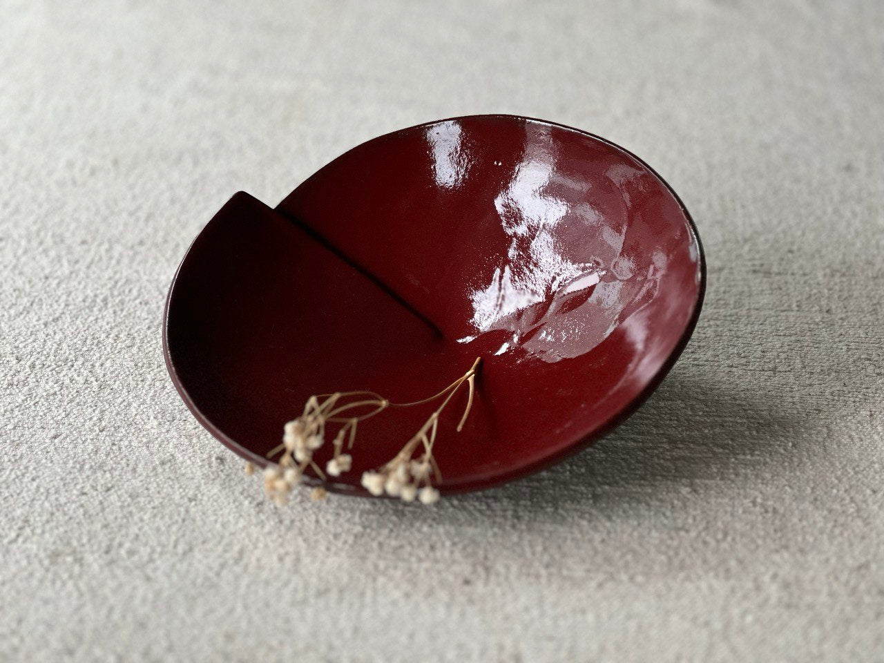 7 1/2" Red and Brown Shallow Stoneware Bowl