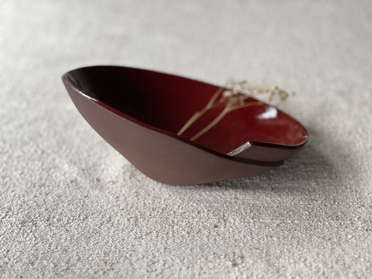 7 1/2" Red and Brown Shallow Stoneware Bowl