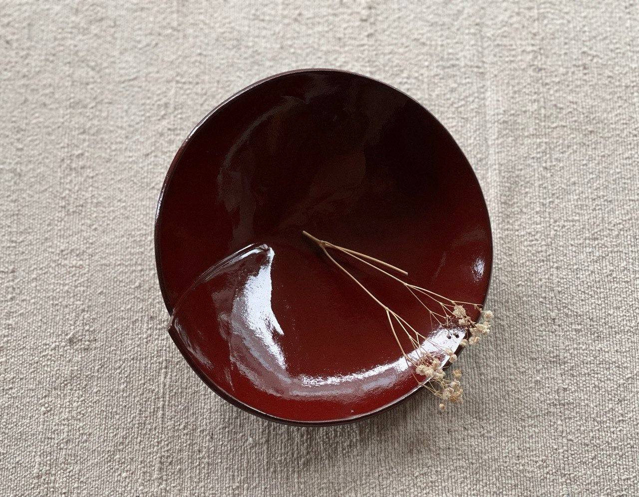 7 1/2" Red and Brown Shallow Stoneware Bowl