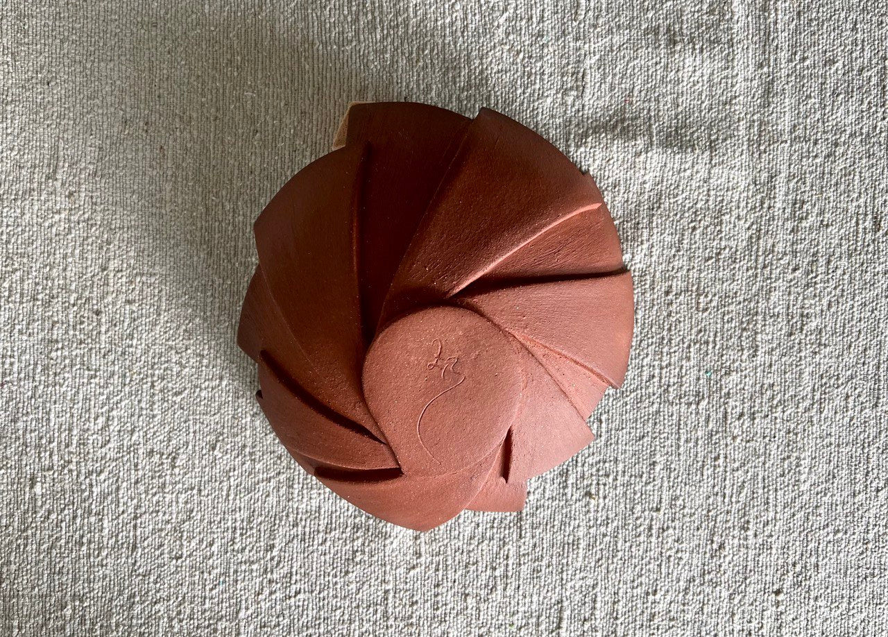 7" Geometric Red Crackle Bowl