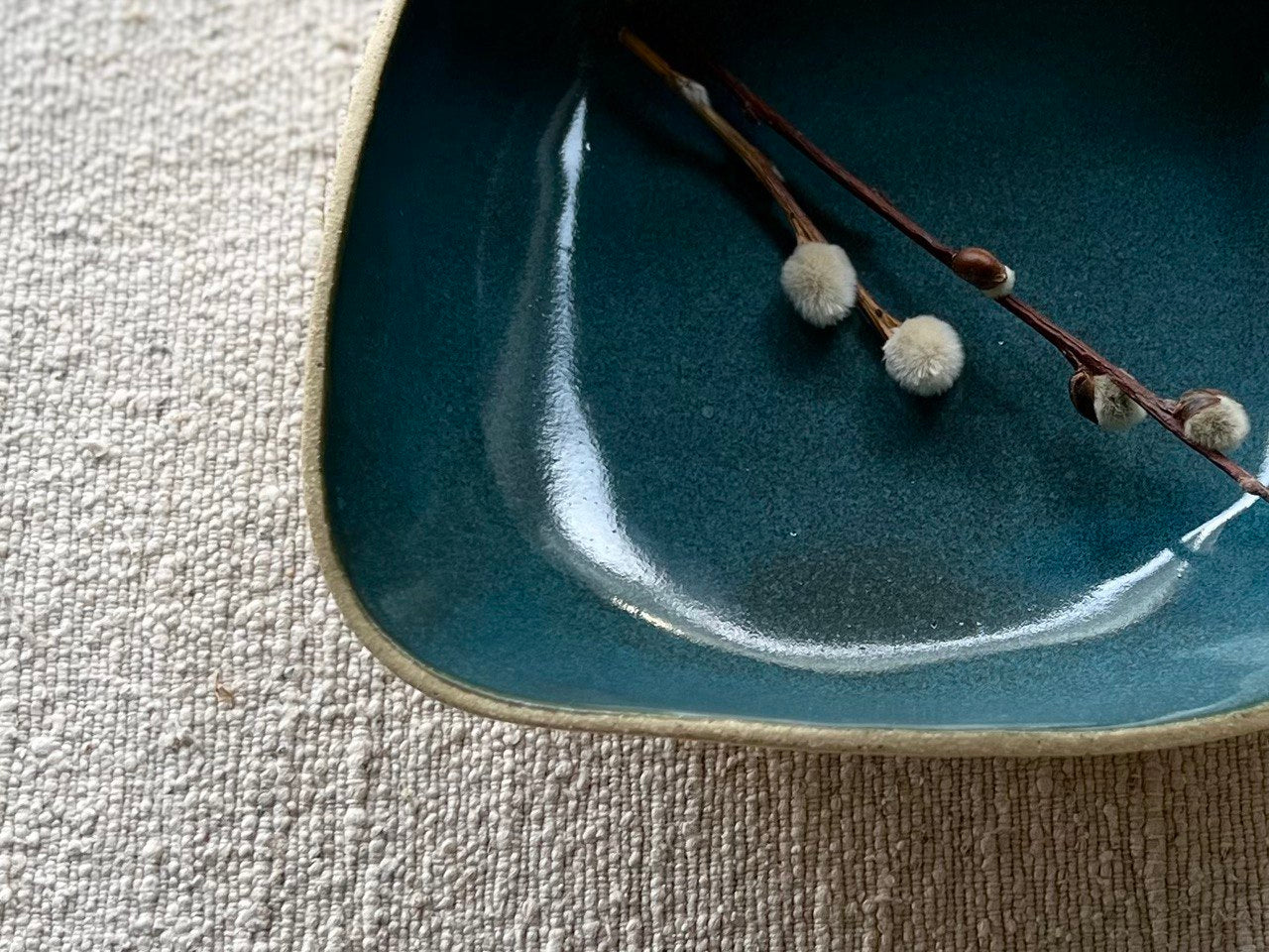 6" Beige and Blue Bowl