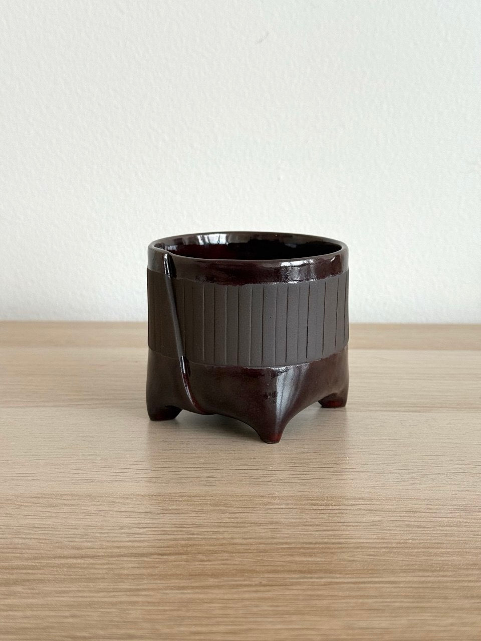 Maroon Striped Yunomi Tea Cup | 7oz