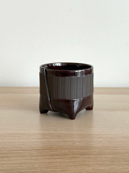 Maroon Striped Yunomi Tea Cup | 7oz