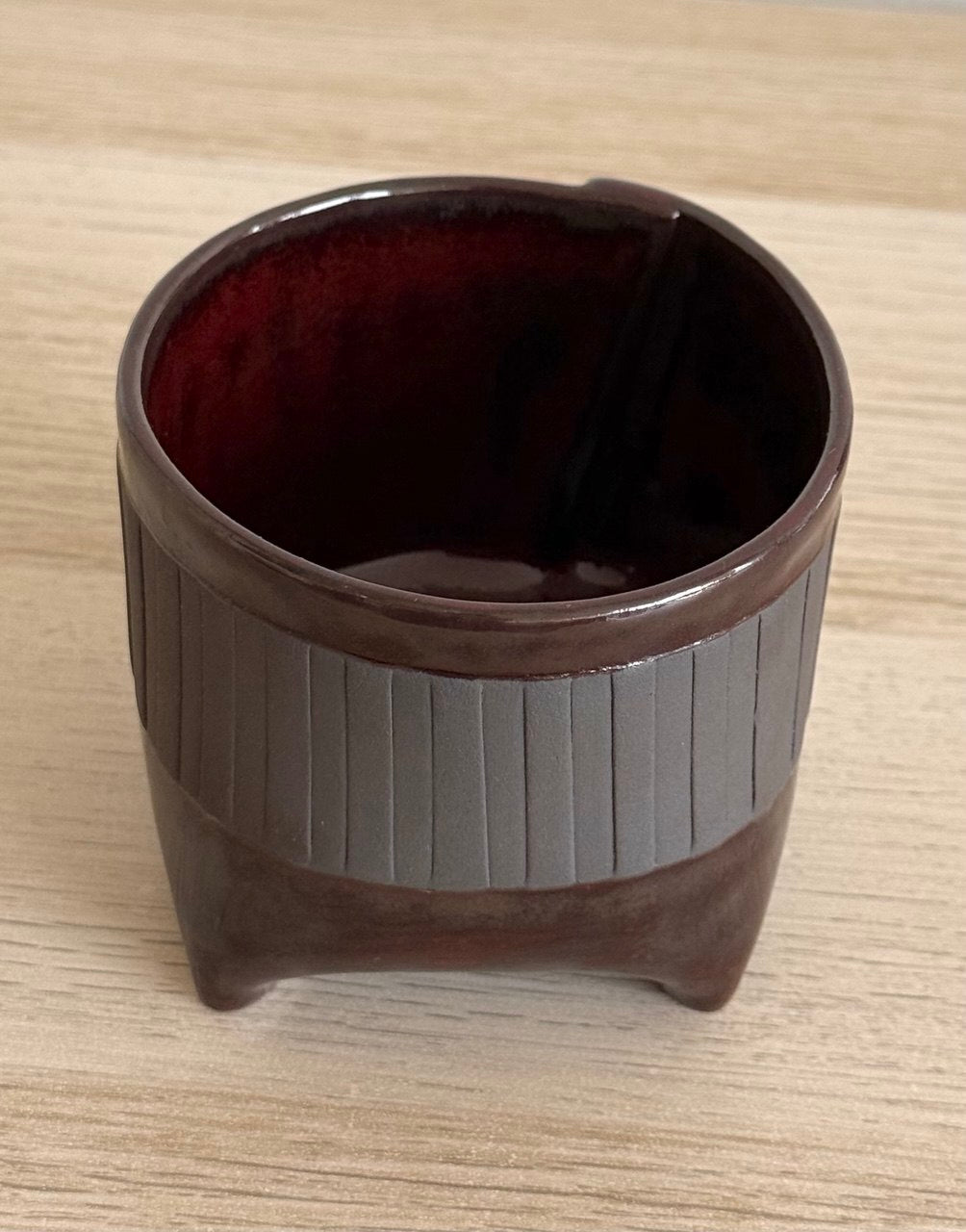 Maroon Striped Yunomi Tea Cup | 7oz