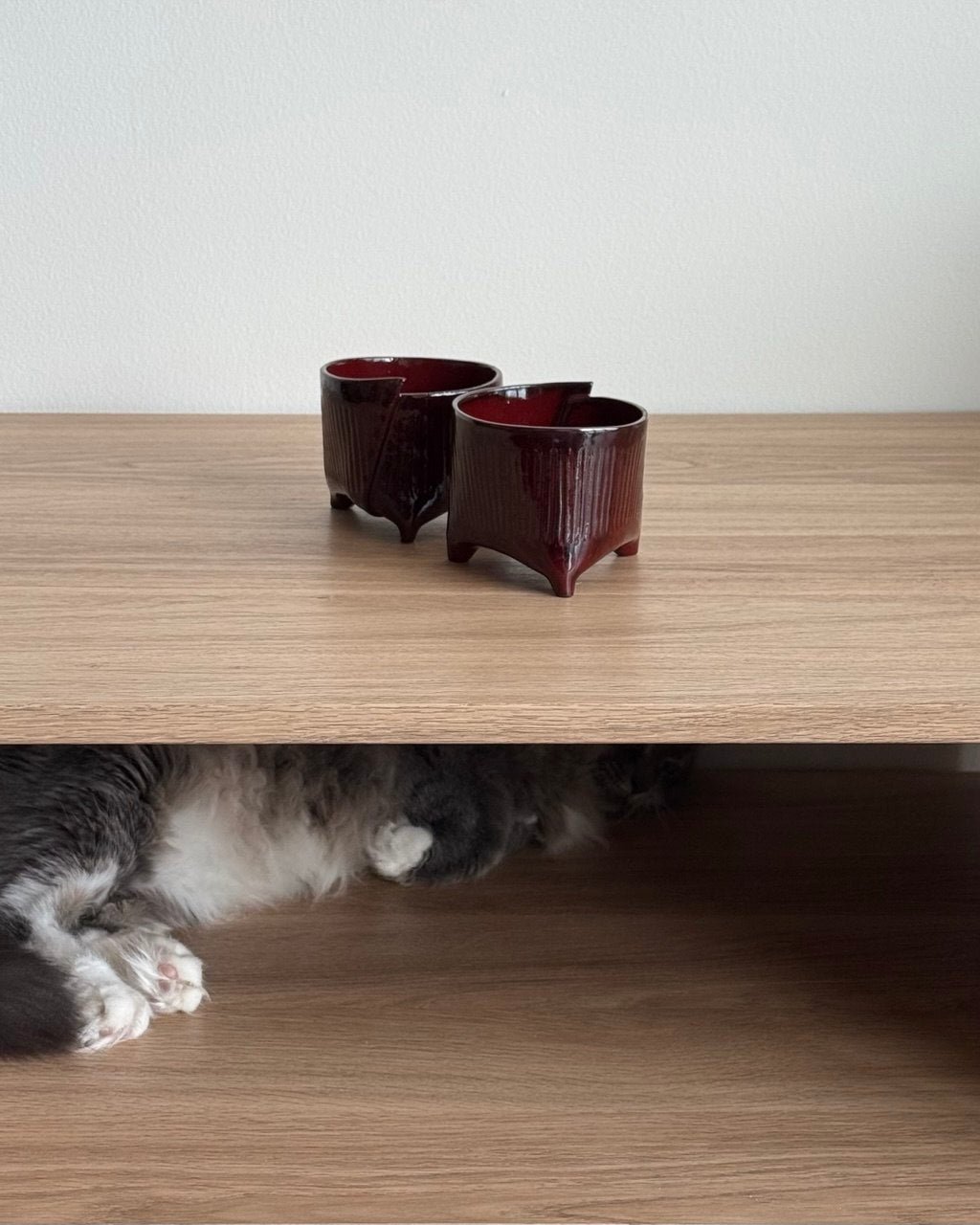 Set of 2 Fluted Maroon Cups| 8oz Ea.