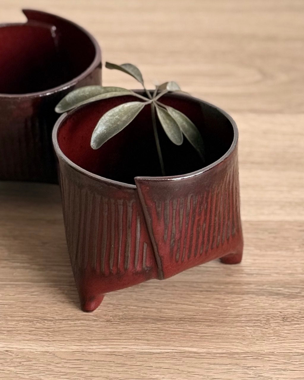 Set of 2 Fluted Maroon Cups| 8oz Ea.
