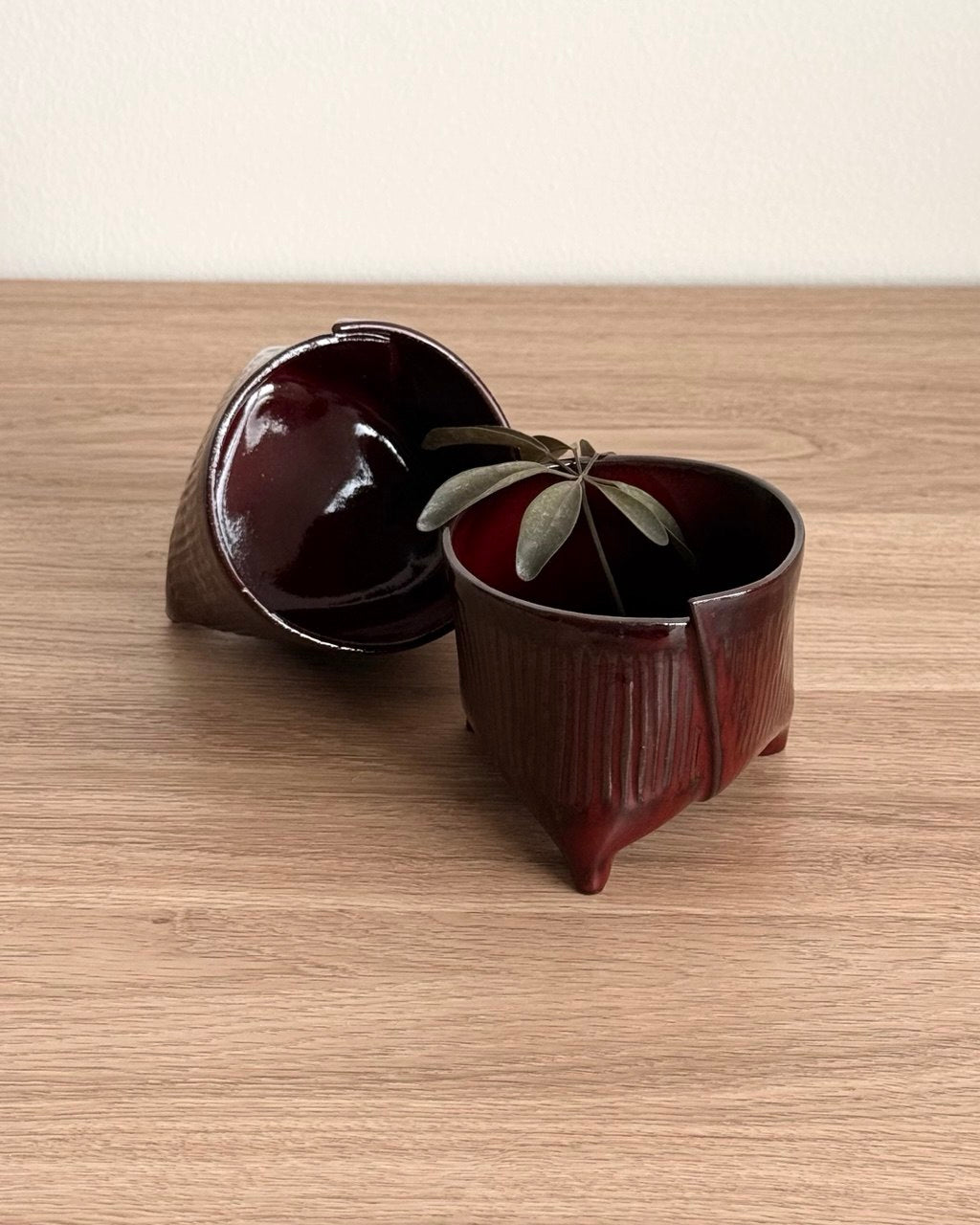 Set of 2 Fluted Maroon Cups| 8oz Ea.