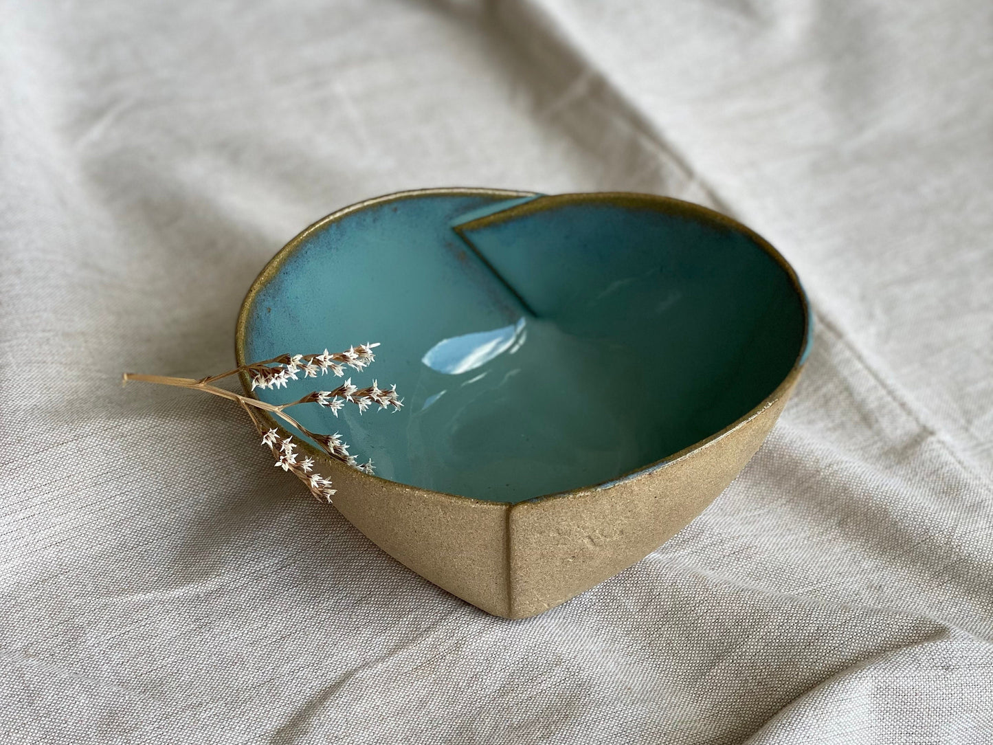 Beige and Blue 6" Stoneware Bowl