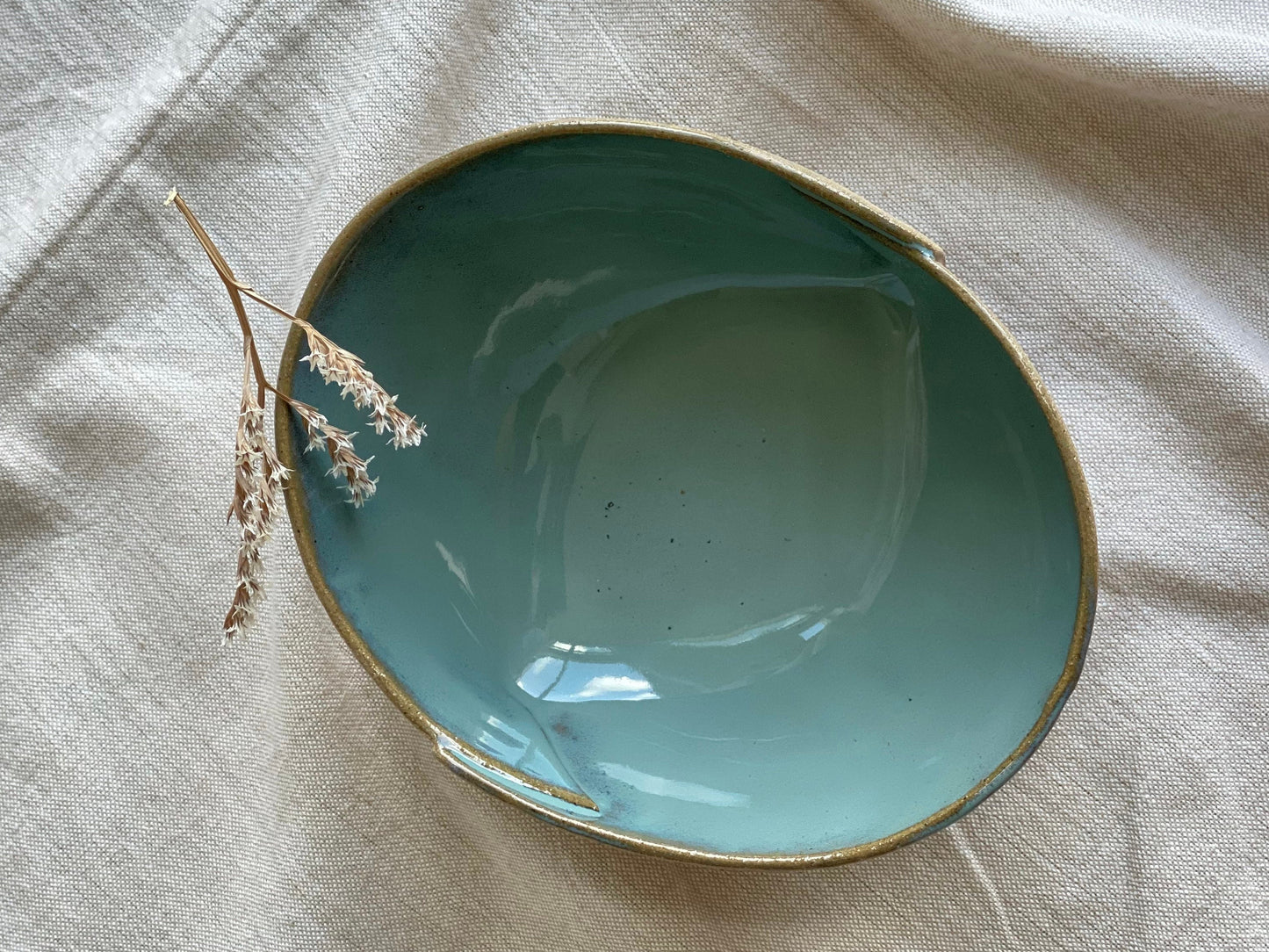 Beige and Blue 6" Stoneware Bowl