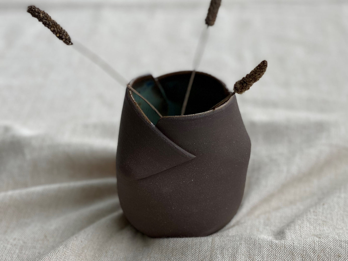 Burnt Umber and Turquoise Mini Bud Vase