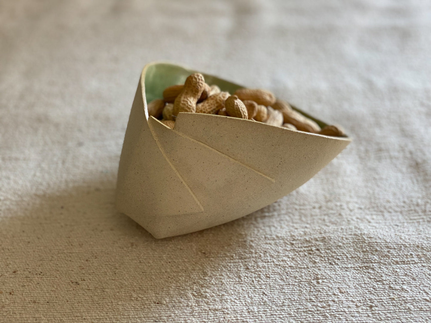 7" Green and Beige Crackle Glaze Bowl