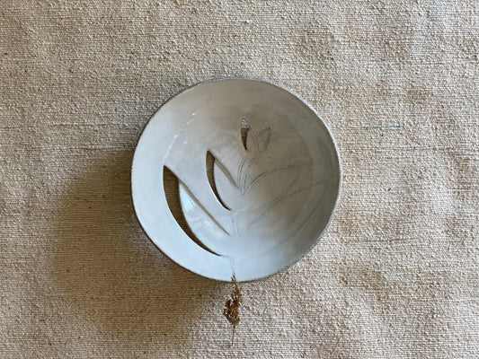 White Ceramic Bowl with Leaf Cutouts