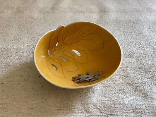 Yellow Leaf Design Ceramic Bowl