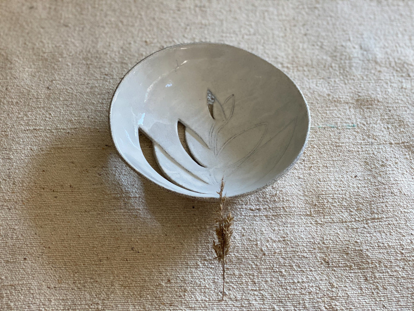 White Ceramic Bowl with Leaf Cutouts