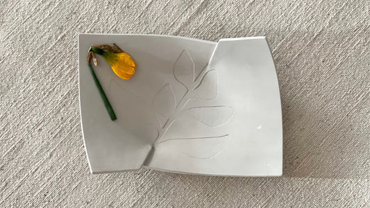 Ceramic Tutorial Video - Step by Step Guide on How to Make a Rectangular Cut and Plate Plate with a Leaf Imprint on it